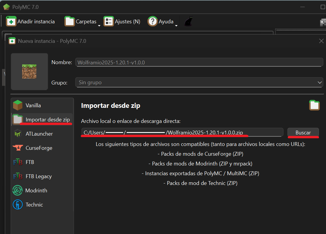 Importando modpack